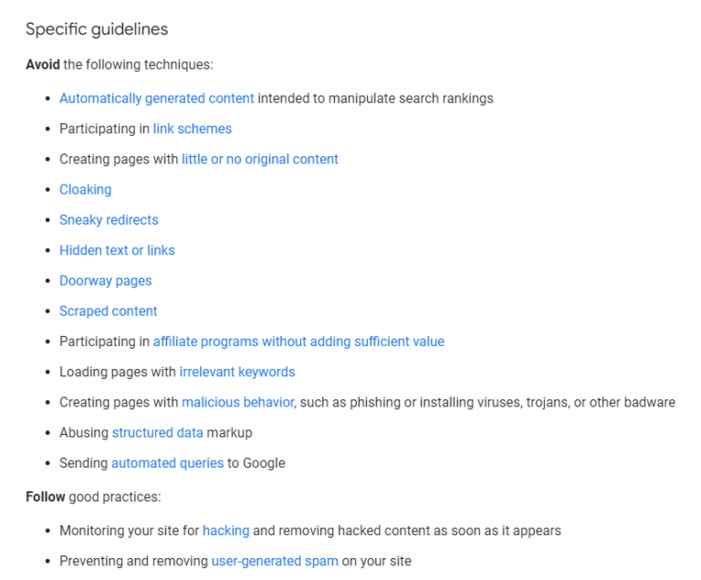 Google's Quality Guidelines