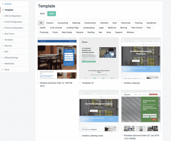 select template after domain