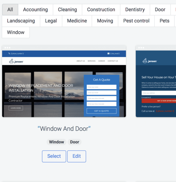 selecting the template